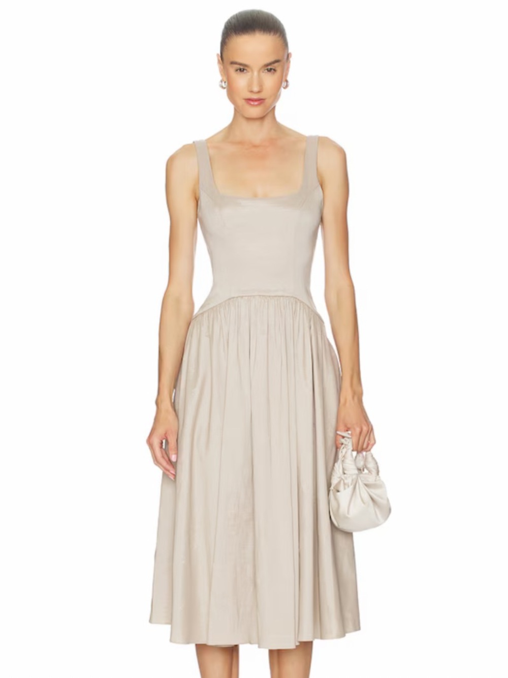 L'Academie Square-Neck Sleeveless Midi Dress in Light Taupe